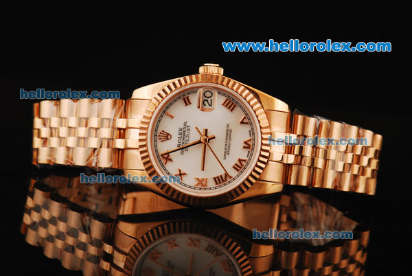 Rolex Datejust Automatic Movement Full Rose Gold with ETA Case and White Dial - Click Image to Close